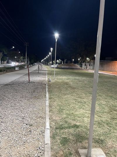 Camino con farolas dobles